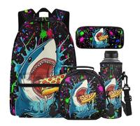 Cugasmaru Sac à dos avec boîte à déjeuner pour enfants et filles, sac à dos léger et boîte à déjeuner pour garçons 4 en 1, cadeaux pour la rentrée scolaire, gris souris, Sac à dos enfant
