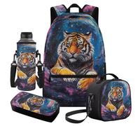 Cugasmaru Sac à dos d'école intermédiaire pour garçons avec boîte à déjeuner cadeaux de rentrée scolaire, Galaxy Tiger, Sac à dos enfant