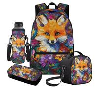 Cugasmaru Sac à dos d'école intermédiaire pour garçons avec boîte à déjeuner cadeaux de rentrée scolaire, renard, Sac à dos enfant