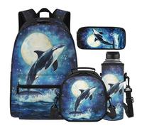 Cugasmaru Sac à dos léger pour fille avec boîte à déjeuner de 43,2 cm pour filles de 12 à 14 ans, dauphin, Sac à dos enfant