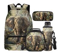 Cugasmaru Sac à dos léger pour fille avec boîte à déjeuner de 43,2 cm pour filles de 12 à 14 ans, éléphant, Sac à dos enfant