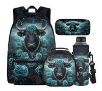 Cugasmaru Sac à dos léger pour fille avec boîte à déjeuner de 43,2 cm pour filles de 12 à 14 ans, Fleur verte de vache, Sac à dos enfant