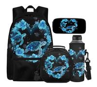 Cugasmaru Sac à dos léger pour fille avec boîte à déjeuner de 43,2 cm pour filles de 12 à 14 ans, Tortue florale, Sac à dos enfant