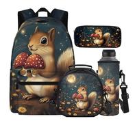 Cugasmaru Sac à dos personnalisé avec boîte à déjeuner pour enfants filles sacs à livres pour garçons fournitures de rentrée scolaire, Champignon écureuil, Sac à dos enfant