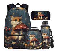 Cugasmaru Sac à dos personnalisé avec boîte à déjeuner pour enfants filles sacs à livres pour garçons fournitures de rentrée scolaire, Champignon renard, Sac à dos enfant
