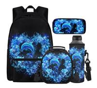 Cugasmaru Sac à dos personnalisé avec boîte à déjeuner pour enfants filles sacs à livres pour garçons fournitures de rentrée scolaire, Fleur de dauphin, Sac à dos enfant