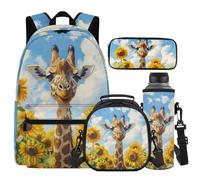 Cugasmaru Sac à dos personnalisé avec boîte à déjeuner pour enfants filles sacs à livres pour garçons fournitures de rentrée scolaire, girafe, Sac à dos enfant