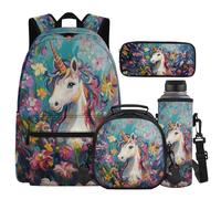 Cugasmaru Sac à dos personnalisé avec boîte à déjeuner pour enfants filles sacs à livres pour garçons fournitures de rentrée scolaire, Cheval mignon., Sac à dos enfant