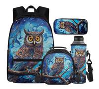 Cugasmaru Sac à dos pour enfants avec boîte à déjeuner de 43,2 cm pour garçons et filles, fournitures de rentrée scolaire, chouette, Sac à dos enfant