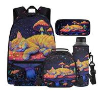 Cugasmaru Sac à dos pour enfants avec boîte à déjeuner de 43,2 cm pour garçons et filles, fournitures de rentrée scolaire, Champignon chat, Sac à dos enfant