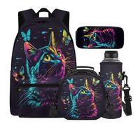 Cugasmaru Sac à dos pour enfants avec boîte à déjeuner de 43,2 cm pour garçons et filles, fournitures de rentrée scolaire, Chat Papillon., Sac à dos enfant