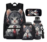 Cugasmaru Sac à dos pour enfants avec boîte à déjeuner de 43,2 cm pour garçons et filles, fournitures de rentrée scolaire, chat, Sac à dos enfant