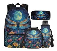Cugasmaru Sac à dos pour enfants avec boîte à déjeuner de 43,2 cm pour garçons et filles, fournitures de rentrée scolaire, Fleur de libellule., Sac à dos enfant