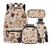 Cugasmaru Sac à dos pour enfants avec boîte à déjeuner de 43,2 cm pour garçons et filles, fournitures de rentrée scolaire, café, Sac à dos enfant