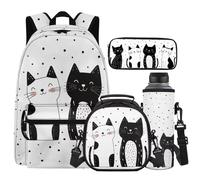 Cugasmaru Sac à dos pour filles de 8 à 10 ans - Joli sac d'école léger de 43,2 cm - Pour enfants et garçons, Chat Blanc Noir, Sac à dos enfant