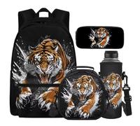 Cugasmaru Sacs à dos pour filles avec boîte à déjeuner pour garçons de 8 à 10 ans Mochilas Para NiñOs, Tiger Cool, Sac à dos enfant