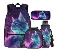 Cugasmaru Sacs à dos pour filles avec boîte à déjeuner pour garçons de 8 à 10 ans Mochilas Para NiñOs, Chat Violet, Sac à dos enfant