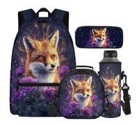 Cugasmaru Sacs à dos pour filles avec boîte à déjeuner pour garçons de 8 à 10 ans Mochilas Para NiñOs, Fox Flower, Sac à dos enfant