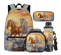 Cugasmaru Sacs à dos pour filles avec boîte à déjeuner pour garçons de 8 à 10 ans Mochilas Para NiñOs, cheval, Sac à dos enfant