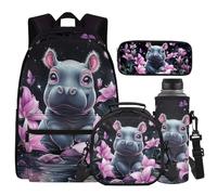 Cugasmaru Sacs à dos pour filles avec boîte à déjeuner pour garçons de 8 à 10 ans Mochilas Para NiñOs, Hippopotame, Sac à dos enfant