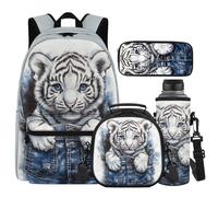 Cugasmaru Sacs à dos pour filles avec boîte à déjeuner pour garçons de 8 à 10 ans Mochilas Para NiñOs, tigre, Sac à dos enfant
