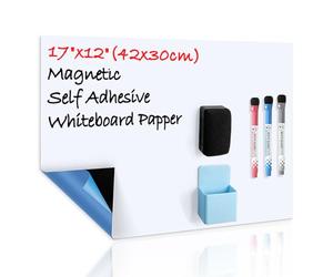 CUHIOY Tableau Blanc Magnétique A3 Effaçable à Sec Auto Adhésif sur Surfaces Lisses, Nouvelle Technologie Antitache, Maison Cuisine Réfrigérateur Liste de Courses et Tableau d’Affichage, 3 Stylos