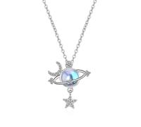Cuicany Collier Pierre de Lune pour Femme, Pendentif Argent, Collier Pierre de Lune, Collier Planète, Collier Lune Étoile Planete, Collier Planete, Collier Femme, Collier de Lune, pour Dames Maman