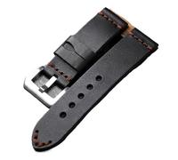 cuicu Bracelet de montre en cuir fait à la main avec bracelet vachette folié noir 20 22 24 26 mm for homme, style vintage(Silver clasp,24mm)