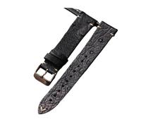 cuicu Bracelet en cuir véritable ultra fin fait à la main noir 18 19 20 22 mm d'autruche sud-africain for homme, bracelet vintage de luxe(A rose gold buckle,18mm)