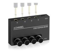 Cuifati Amplificateur de Casque 4 Canaux, Prises Jack 3,5 Mm, Mélangeur de Casque Compact en Métal avec 4 Ports de Sortie, Sortie TRS 1/" et Entrée Audio TRS (Prise UE)