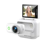 Cuifati Caméra d'action à écran Rabattable, Mini Caméra Magnétique 4K, de Sport sans Fil Amovible avec Double Batterie pour Vlogging, Cyclisme, Ski (White)