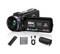 Cuifati Caméra vidéo 8K 64 MP, Vision Nocturne Infrarouge UHD, Wi-FI, Zoom numérique 18x, écran Tactile IPS 3 Pouces avec télécommande pour Vlogs et Photographie