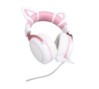 Cuifati Casque de Jeu Filaire, Casque de Jeu Lumineux RVB avec Micro, Réduction du Bruit, Pilotes de 50 Mm, écouteurs Supra-Auriculaires pour Les Jeux et Le Travail, (Décor Rose Blanc avec Oreilles