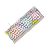 Cuifati Clavier de Jeu Mécanique T50 RVB, 98 Touches, Interrupteur Bleu échangeable à Chaud, avec Bouton Rotatif D'éclairage Dynamique, pour PC, Travail de Frappe sur Ordinateur (Gris Beige Jaune)
