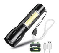 Cuifati Lampe de Poche LED Torche Rechargeable USB 120LM Lampe de Poche à Flux Lumineux Comprenant Une Lumière Forte, Flash, Une Lumière Latérale