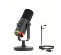 Cuifati Microphone Dynamique à Condensateur USB, Plug & Play avec Touch Mute, Réduction du Bruit, Commandes D'écho et de Volume, Technologie ENC, échantillons 24 Bits/48 KHz, éclairage (Black)