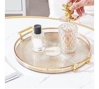 Cuifati Plateau de Service Rond, Plateau Rond élégant avec Poignée Dorée, Plateau de Service Alimentaire pour Desserts aux Fruits, Plateau Décoratif pour Bar, vanité, Salle de Bain,