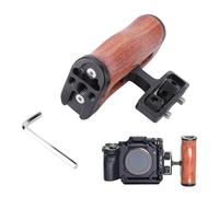 Cuifati Poignée de Cage de Caméra, Poignée Latérale en Bois avec Vis Réglables de 1/4 Pouce, Support de Chaussure Froide, pour Installation Universelle de Cage de Caméra sur Le côté
