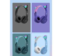 Cuifati WL Casque Bluetooth en Forme de Chat Mignon avec qualité de Son HiFi, Lumière Stéréo Lumineuse, Petit Poids Léger pour Une Utilisation à la Maison, à l'école et au Bureau (Blue)