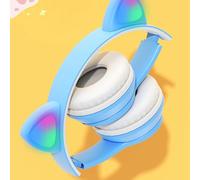 Cuifati WL Casque Bluetooth en Forme de Chat Mignon avec qualité de Son HiFi, Lumière Stéréo Lumineuse, Petit Poids Léger pour Une Utilisation à la Maison, à l'école et au Bureau (Bleu Clair)