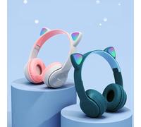 Cuifati WL Casque Bluetooth en Forme de Chat Mignon avec qualité de Son HiFi, Lumière Stéréo Lumineuse, Petit Poids Léger pour Une Utilisation à la Maison, à l'école et au Bureau (Black)