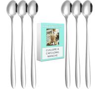 Cuillere a cafe longue inox 20 cm 6 pièces | Manche Long pour Tasses et Verres Hauts, Idéale pour Café, Latte, Thé Glacé, Milkshake, Cocktails, Glace et Desserts