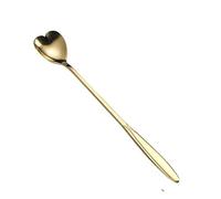 Cuillère à dessert - 18 cm de long - En forme de fleurs - En acier inoxydable doré - Pour café, thé, glace (cœur)