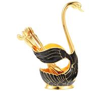 Cuillère A Dessert Cygne en Alliage Noir pour Thé et Fruits | Support de Rangement Facile à Transporter, pour Hôtels et Petit Déjeuner, Forme Cygne Élégante