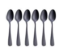 Cuillère à dessert noire mate, GoGeiLi cuillère à café en acier inoxydable satiné de 17,2 cm, petite cuillère à dessert Lot de 6, lavable au lave-vaisselle