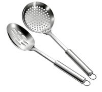 Cuillère à écumoire | Cuillère séparatrice manche long, 2 pièces passoire métallique, pour servir des aliments chauds, des soupes, des nouilles, des pâtes, des fritures et une utilisation en cuisine