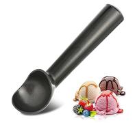 Cuillère à glace, 17,8 cm antiadhésive antigel monobloc en aluminium, cuillère doseuse, conception robuste et durable, facile à nettoyer, pour gelato, pâte à biscuits, sorbet, amande (noir)