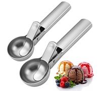 Cuillère à Glace Inox Lot de 2 Grande et Petite, Cuillère à Boules de Glace Professionnelle, Scoop Glace pour Sorbet et Dessert, Ustensile Cuisine Solide et Facile à Utiliser