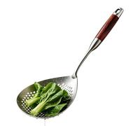 Cuillère à mousser en acier inoxydable - Résistante à la chaleur - 42,2 cm - Avec manche en bois - Cuillère de cuisine pour frites, pâtes, boulettes, Wonton, Hot Pot, gastronomie, camping, cuisine