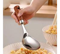 Cuillère à riz en acier inoxydable, pelle à riz anti-adhésive, cuillère de service à long manche, grande cuillère à riz avec manche en bois Taille Unique,2 piècesAcier inoxydable
